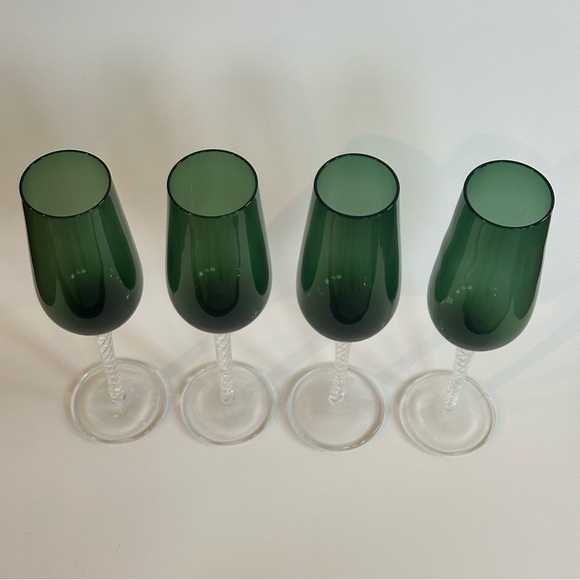 Vintage Artland GREEN BRAID, Set of 3 Fluted Champagne Glasses, 10” Handblown - Picture 5 of 8